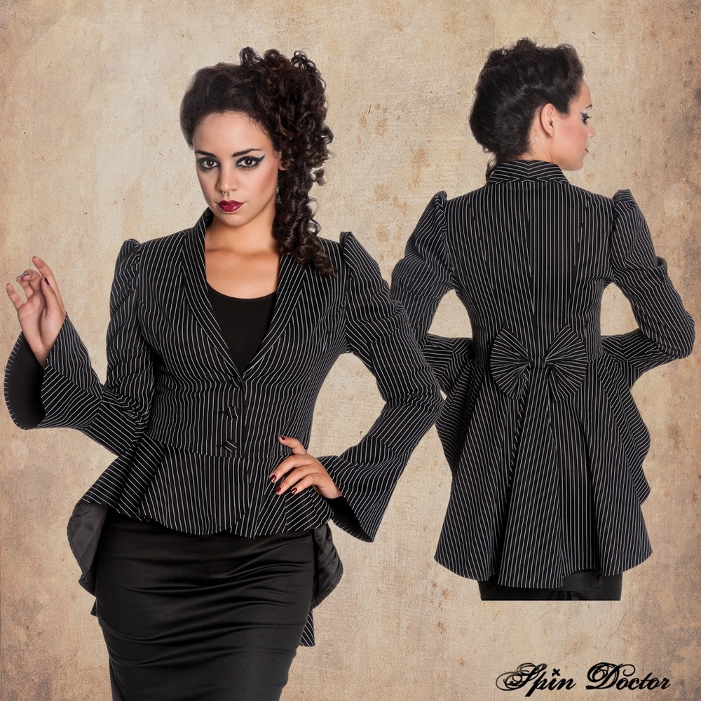RARE!! EUC Spin Doctor Agatha Steampunk Victorian PinStripe Jacket Blazer